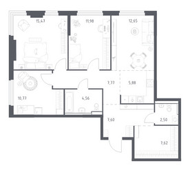 Планировка трехкомнатной(квартира) площадью 86.8 квадратных метров в ЖК “ЖК Пригород Лесное”