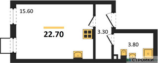 Планировка студии(квартира) площадью 22.7 квадратных метров в “ЖК Лучи-2”