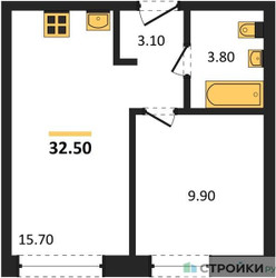 Планировка однокомнатной(квартира) площадью 32.5 квадратных метров в “ЖК Лесная Отрада”