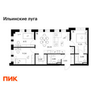 Планировка трехкомнатной(квартира) площадью 71.23 квадратных метров в “ЖК Ильинские луга”