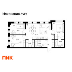 Планировка трехкомнатной(квартира) площадью 71.23 квадратных метров в ЖК “ЖК Ильинские луга”