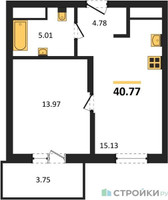 Планировка однокомнатной(квартира) площадью 40.77 квадратных метров в “ЖК ВОСТОК II”