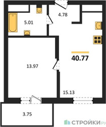 Планировка однокомнатной(квартира) площадью 40.77 квадратных метров в ЖК “ЖК ВОСТОК II”