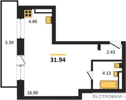 Планировка студии(квартира) площадью 31.94 квадратных метров в “Зеленый Оазис - Город”