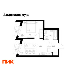 Планировка однокомнатной(квартира) площадью 34.35 квадратных метров в ЖК “ЖК Ильинские луга”