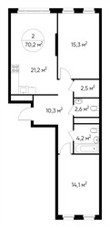 Планировка двухкомнатной(квартира) площадью 70.2 квадратных метров в ЖК “ЖК Переделкино Ближнее”