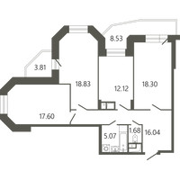 Планировка трехкомнатной(квартира) площадью 93.46 квадратных метров в “ЖК Советская 18”