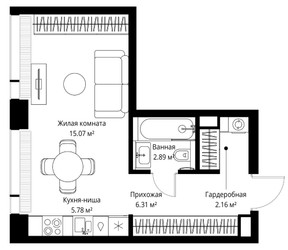 Планировка студии(квартира) площадью 32.21 квадратных метров в ЖК “ЖК Veer (Веер)”