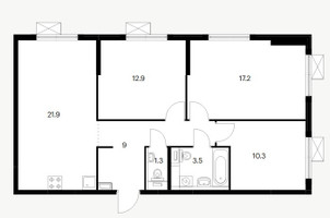 Планировка трехкомнатной(квартира) площадью 75.9 квадратных метров в “ЖК Юнино”