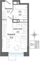 Планировка студии(квартира) площадью 22.7 квадратных метров в “ЖК КИНОКВАРТАЛ”