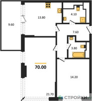 Планировка двухкомнатной(квартира) площадью 70 квадратных метров в “ЖК VERY на Миклухо-Маклая (Вери на Миклухо-Маклая)”