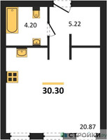 Планировка студии(апартаменты) площадью 30.3 квадратных метров в “ЖК Insider (Инсайдер)”