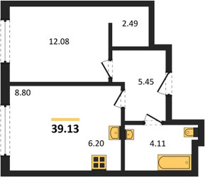 Планировка однокомнатной(квартира) площадью 39.13 квадратных метров в ЖК “ЖК Одинград. Квартал Семейный”