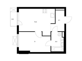 Планировка однокомнатной(квартира) площадью 35.3 квадратных метров в ЖК “ЖК Ильинские луга”