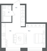 Планировка студии(квартира) площадью 29.7 квадратных метров в “ЖК Равновесие”