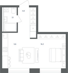Планировка студии(квартира) площадью 29.7 квадратных метров в ЖК “ЖК Равновесие”