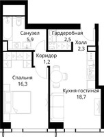 Планировка однокомнатной(квартира) площадью 46.9 квадратных метров в “ЖК Сити Бэй”