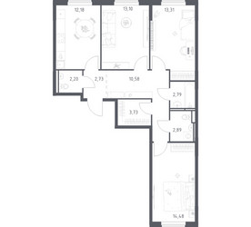 Планировка трехкомнатной(квартира) площадью 77.99 квадратных метров в ЖК “ЖК Мытищи Парк”