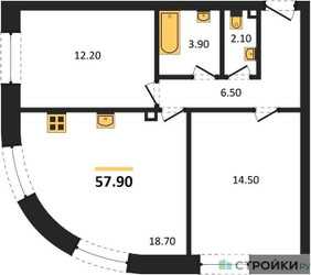 Планировка двухкомнатной(квартира) площадью 57.9 квадратных метров в ЖК “ЖК ЗИЛАРТ”