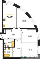 Планировка трехкомнатной(квартира) площадью 79.9 квадратных метров в “ЖК Nagatino i-Land (Нагатино ай-лэнд)”