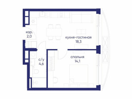 Планировка однокомнатной(квартира) площадью 39.02 квадратных метров в “ЖК Остров”