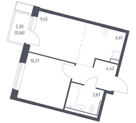 Планировка однокомнатной(квартира) площадью 35.28 квадратных метров в ЖК “ЖК Молжаниново”