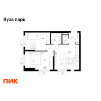 Планировка двухкомнатной(квартира) площадью 47.7 квадратных метров в “ЖК Яуза Парк (Мытищи)”