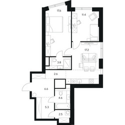 Планировка двухкомнатной(квартира) площадью 71.6 квадратных метров в ЖК “ЖК Нексус от Аквилон”