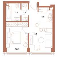 Планировка однокомнатной(квартира) площадью 38 квадратных метров в “ЖК Симфония 34”