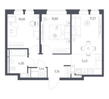 Планировка двухкомнатной(квартира) площадью 50.9 квадратных метров в “ЖК Большое Путилково”