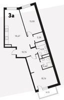 Планировка трехкомнатной(квартира) площадью 72.51 квадратных метров в “ЖК Южное Пушкино”