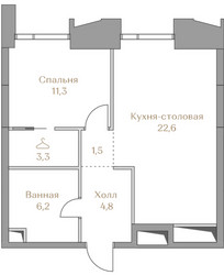 Планировка однокомнатной(квартира) площадью 49.7 квадратных метров в ЖК “ЖК Коллекция Лужники”