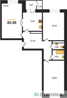 Планировка трехкомнатной(квартира) площадью 84.8 квадратных метров в “ЖК Три квартала”