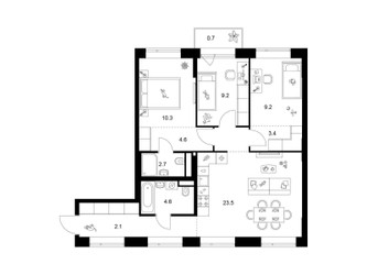 Планировка трехкомнатной(квартира) площадью 78.9 квадратных метров в ЖК “ЖК Саларьево парк”