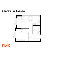 Планировка однокомнатной(квартира) площадью 38 квадратных метров в “ЖК Восточное Бутово”