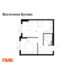 Планировка однокомнатной(квартира) площадью 38 квадратных метров в ЖК “ЖК Восточное Бутово”