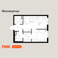 Планировка однокомнатной(квартира) площадью 37.8 квадратных метров в “ЖК Москворечье”
