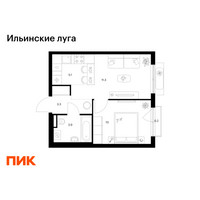 Планировка однокомнатной(квартира) площадью 33.8 квадратных метров в “ЖК Ильинские луга”