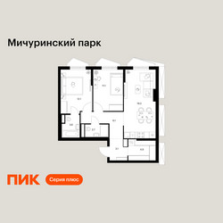 Планировка двухкомнатной(квартира) площадью 62.8 квадратных метров в ЖК “ЖК Мичуринский Парк”