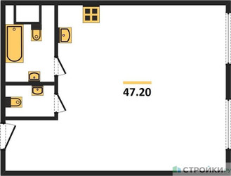 Планировка однокомнатной(апартаменты) площадью 47.2 квадратных метров в ЖК “ЖК Nametkin Tower (Наметкин Тауэр)”