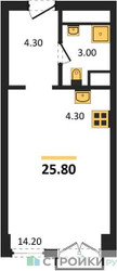 Планировка студии(апартаменты) площадью 25.8 квадратных метров в “ЖК Emotion (Эмоушен)”