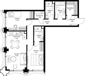 Планировка двухкомнатной(квартира) площадью 73.15 квадратных метров в ЖК “Дом премиум-класса МИРА”