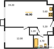 Планировка однокомнатной(апартаменты) площадью 46.9 квадратных метров в “ЖК Верейская 41”