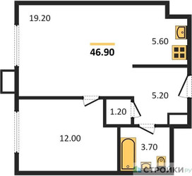 Планировка однокомнатной(апартаменты) площадью 46.9 квадратных метров в ЖК “ЖК Верейская 41”