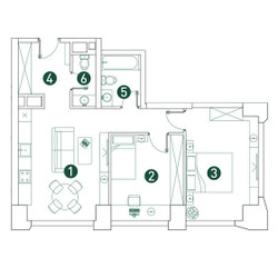 Планировка трехкомнатной(квартира) площадью 65.4 квадратных метров в ЖК “ЖК Вэри на Ботанической”