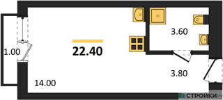 Планировка студии(квартира) площадью 22.4 квадратных метров в “ЖК Первый квартал”