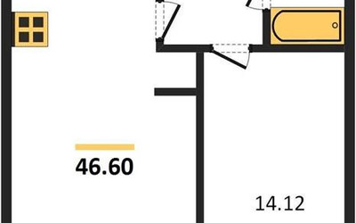 Планировка однокомнатной(апартаменты) площадью 46.6 квадратных метров в ЖК “ЖК Пятницкое 58 (Перец)”
