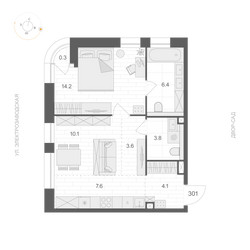 Планировка однокомнатной(апартаменты) площадью 50 квадратных метров в ЖК “ЖК ARTEL (Артель)”