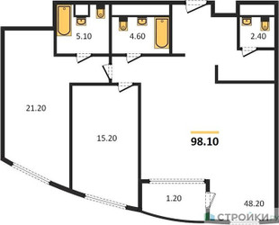 Планировка двухкомнатной(квартира) площадью 98.1 квадратных метров в ЖК “ЖК Russian Design District”