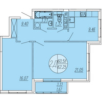 Планировка двухкомнатной(квартира) площадью 64.67 квадратных метров в “ЖК Шолохово”